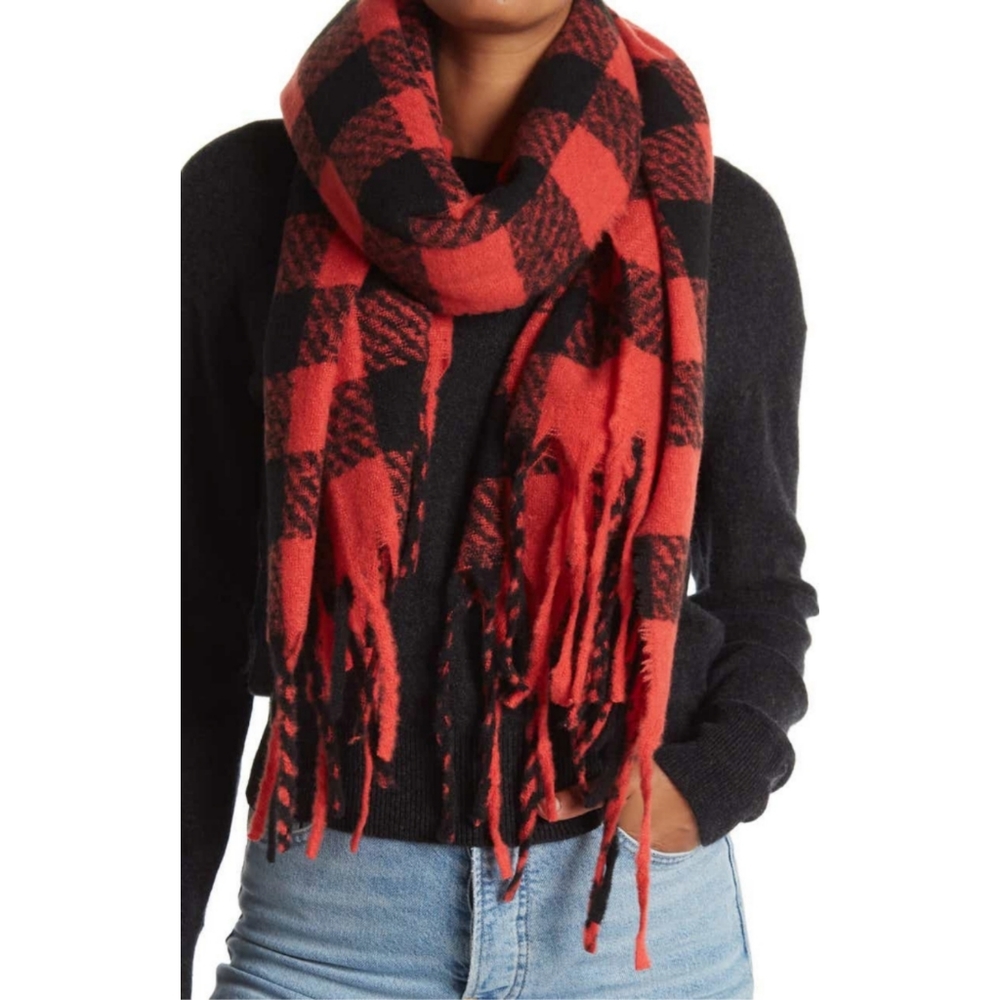 Steve Madden Gingham Fleece Scarf